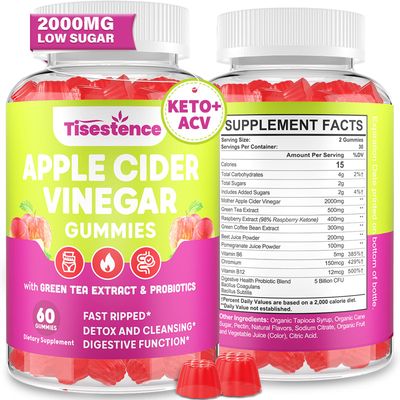 Apple Cider Vinegar Gummies, Keto ACV Gummies 2000MG for Cleanse &amp; Detox, Max Strength ACV Keto Gummies with Green Tea, Raspberry, B12 and Probiotics for Metabolism &amp; Digestive Health -60 Keto Gummies