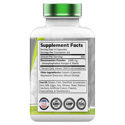 tnvitamins Glucomannan Capsules 2000 MG - 250 Count | Natural Konjac Root Fiber Extract Powder Supplement | Soluble, Dietary, &amp; Digestive Fiber Pills | Produced in The USA | Non-GMO &amp; Gluten Free
