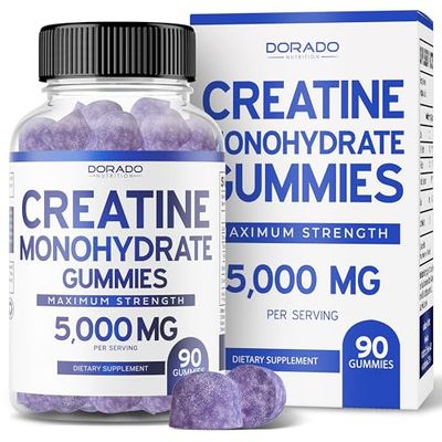 Creatine Monohydrate Gummies 5000mg (90 Count) Creatine Gummy For Men &amp; Women - Blue Raspberry Flavored Creatine - Creatine For Women - Vegan Creatine Chews - 3rd Party Tested - USA Made - Creatine 5g