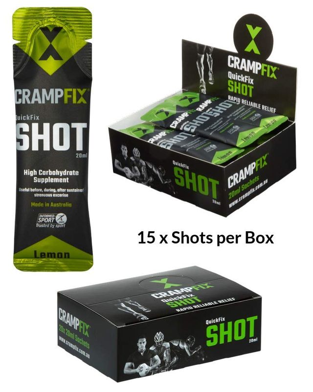 CrampFix Sports Shot, Prevents and Relieves Muscle Cramps in Seconds, Easy Carry Sachets, 15 Pack, All Natural, Lemon