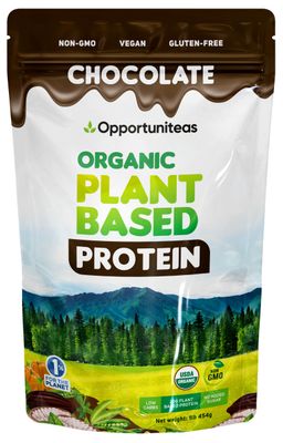 Opportuniteas Organic Plant Based Protein Powder, 20g Pea, Pumpkin, Rice Vegan Organic Protein Powder Without Sugar, Creamy Chocolate, 1 Lb
