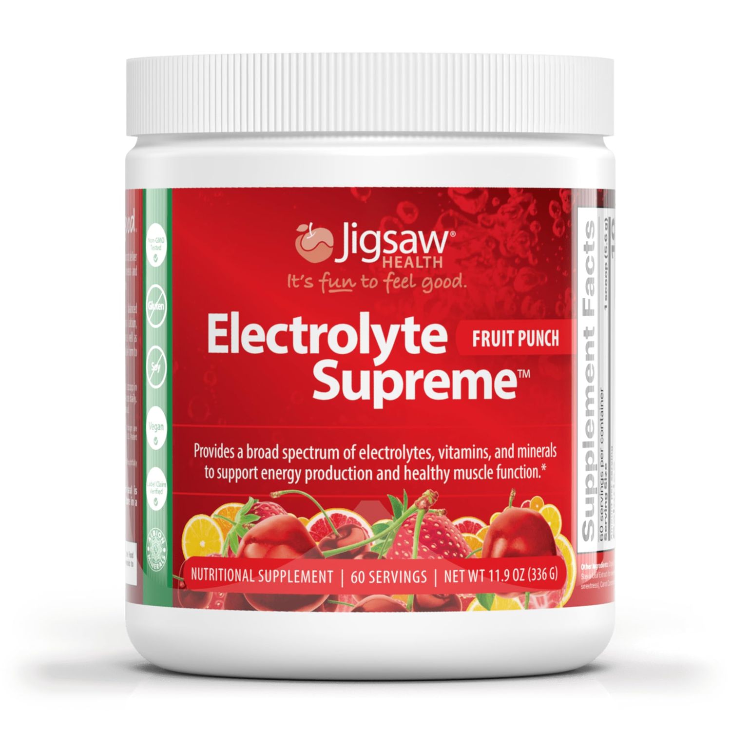 Jigsaw Health - Electrolyte Supreme - Broad Spectrum of Electrolytes + Trace Minerals - 60 Servings (60 Servings Jar, Fruit Punch)