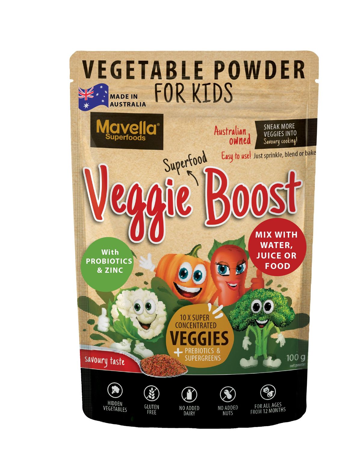 Mavella Vegetable Powder for Kids Veggie Boost Probiotics fibers Super Greens Pea Protein Nutritious Supplement Savoury Flavored 3.52oz (100g)
