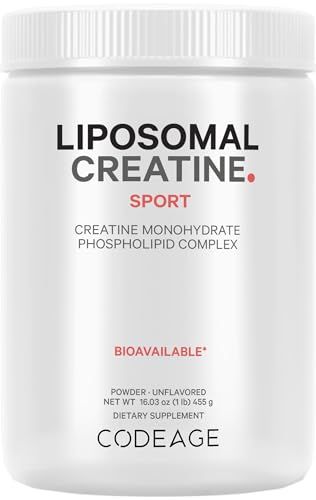 Codeage Liposomal Creatine Powder Supplement - 3-Month Supply - 5000mg Creatine Monohydrate Pre Workout &amp; Post Workouts - Unflavored Creatine, Pure Creatine Powder, Creatinine for Sports - 90 Servings
