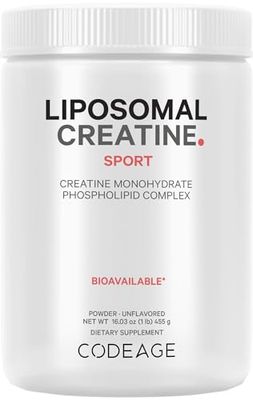 Codeage Liposomal Creatine Powder Supplement - 3-Month Supply - 5000mg Creatine Monohydrate Pre Workout &amp; Post Workouts - Unflavored Creatine, Pure Creatine Powder, Creatinine for Sports - 90 Servings