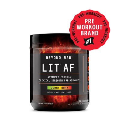 BEYOND RAW LIT AF | Advanced Formula Clinical Strength Pre-Workout Powder | Contains Caffeine, L-Citruline, and Nitrosigine | Gummy Worm | 20 Servings
