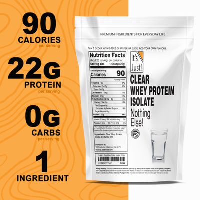 It's Just! - Clear Whey Isolate, WPI-90, 17.6oz (500g), Zero Carb Protein Powder, 20 Servings, No Added Flavors, Product of Denmark, Packaged in USA, Ultra Premium