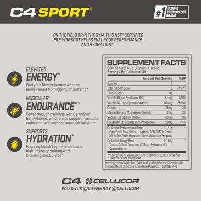 Cellucor C4 Sport Pre Workout Powder Watermelon - Pre Workout Energy with Creatine + 135mg Caffeine and Beta-Alanine Performance Blend - NSF Certified for Sport 30 Servings