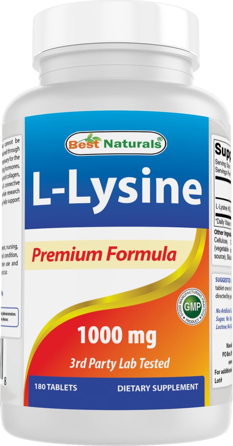 Best Naturals L-Lysine 1000mg 180 Tablets - Double Strength Lysine for stronger immune health &amp; cold sores