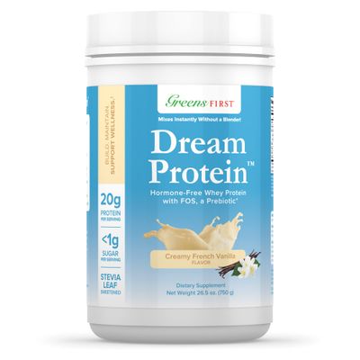 Greens First Dream Whey Protein Powder, Creamy French Vanilla, 30 Servings - 20 g Protein - Low Carb Powder - Hormone-Free, Non-GMO, No Artificial Sweeteners/MSG/Aspartame, 26.5 oz
