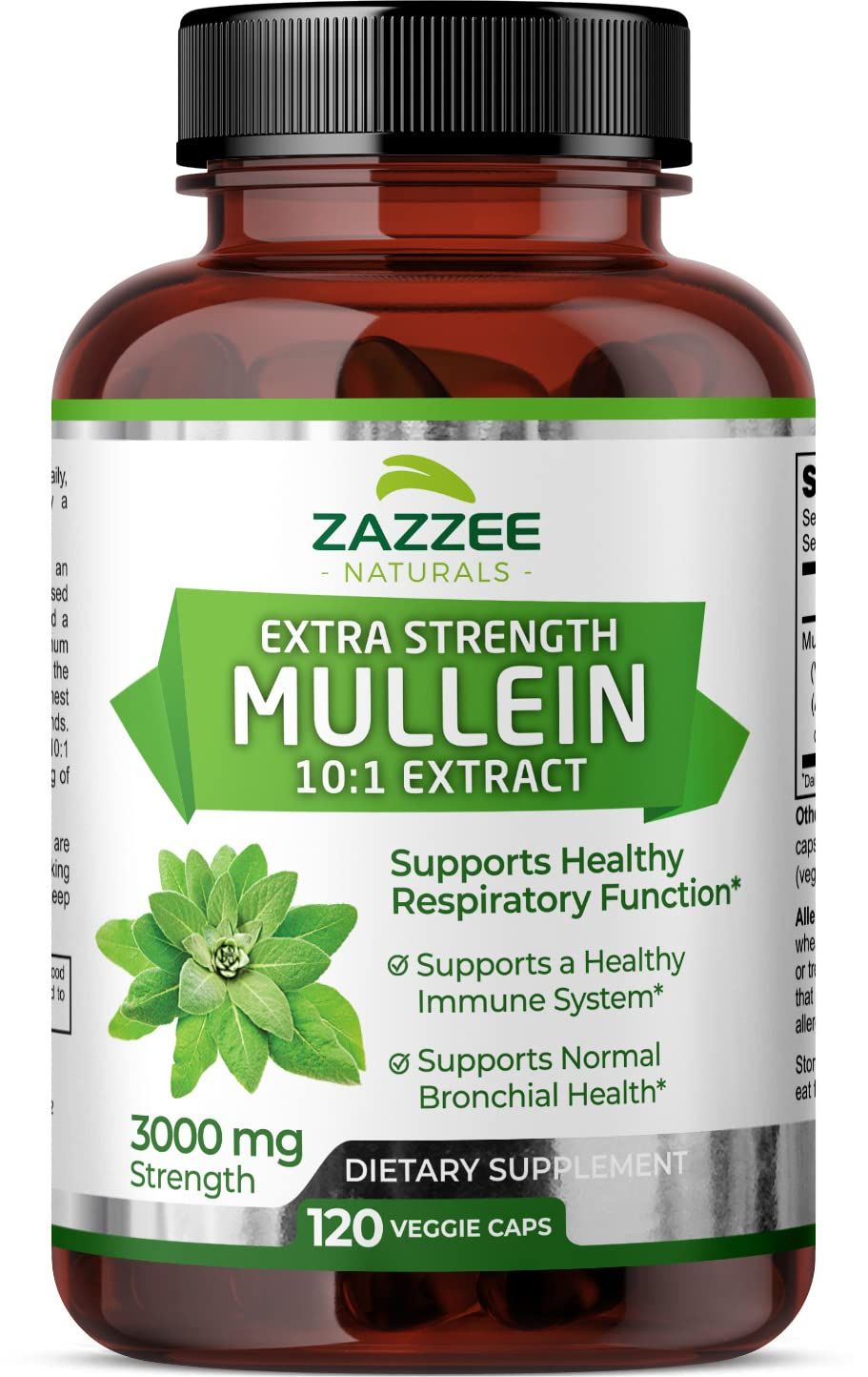 Zazzee Extra Strength Mullein 10:1 Extract, 3000 mg Strength, 120 Vegan Capsules, 4 Month Supply, Standardized 10X Extract, 100% Pure Leaf Powder, All-Natural and Non-GMO, Made in The USA