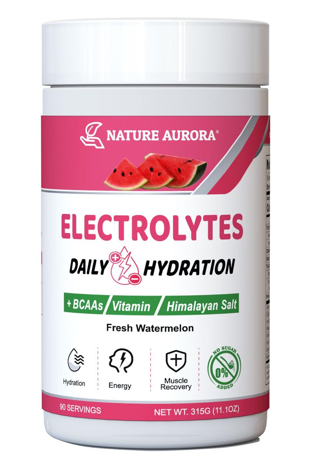 Electrolytes Powder No Sugar, Fresh Watermelon Electrolyte Powder, Hydration Powder, Enhanced with Himalayan Salt, BCAAs, and B-Vitamins, No Calories, Sugar Free Keto Electrolyte Drink - 90 Servings