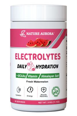 Electrolytes Powder No Sugar, Fresh Watermelon Electrolyte Powder, Hydration Powder, Enhanced with Himalayan Salt, BCAAs, and B-Vitamins, No Calories, Sugar Free Keto Electrolyte Drink - 90 Servings