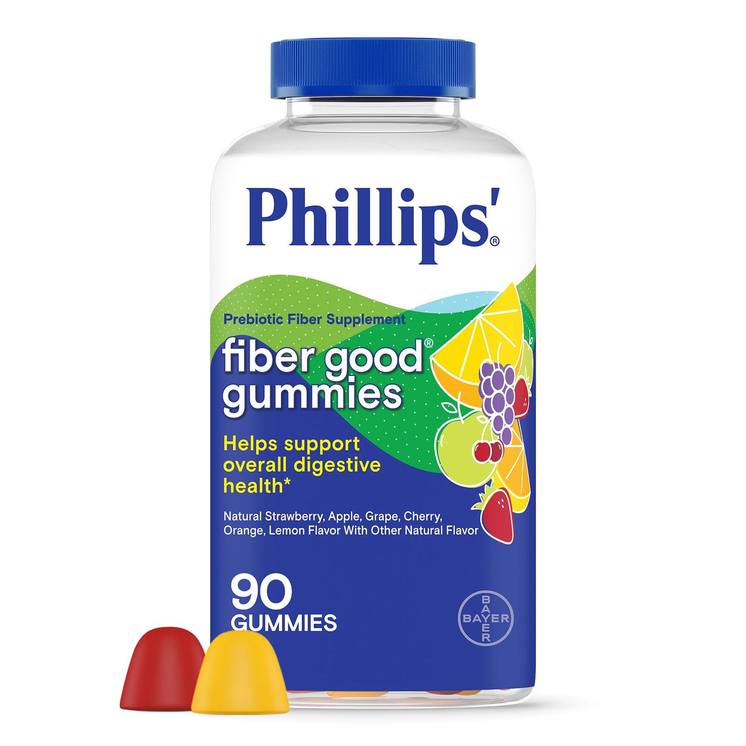 Phillips Fiber Good Gummies, Prebiotic Fiber Supplement with Inulin Soluble Fiber for Adults and Children, Fruit Flavored Daily Fiber Gummies, 4g of Fiber Per Serving , 90 Count