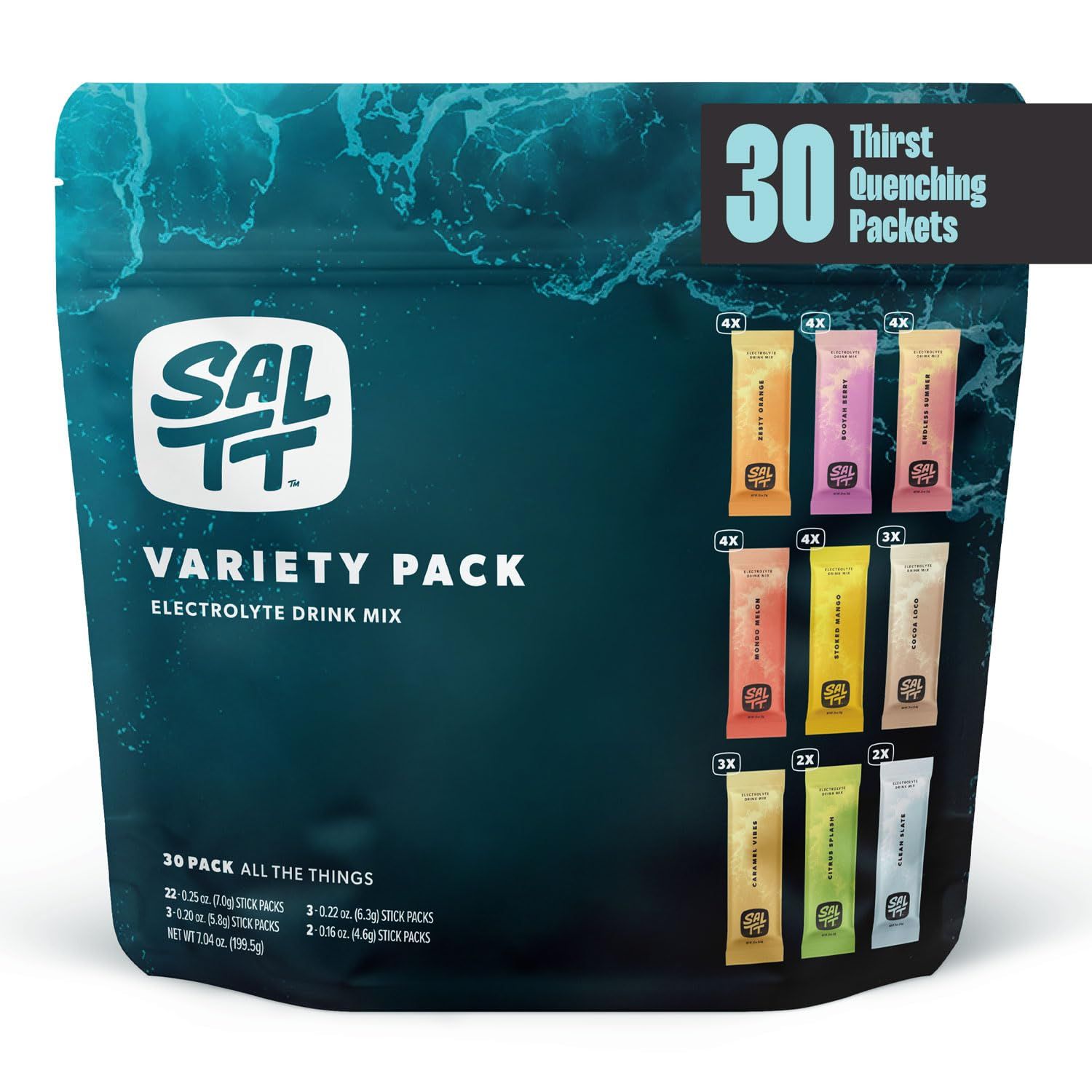 SALTT Electrolytes Powder Flavored Drink Mix - All The Things Variety - 30 Hydration Packets - Magnesium, Potassium, Sodium, Trace Minerals - Zero Sugar &amp; Gluten Free - Travel Essentials