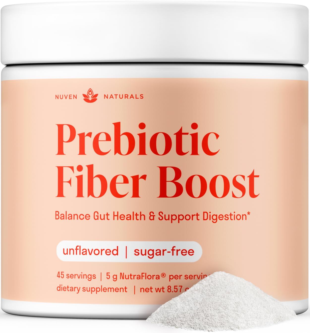 Prebiotic Fiber Powder - Unflavored &amp; Sugar Free | 45 Servings | Organic Soluble Fiber Supplement to Support Digestion, Gut Health &amp; Help Maintain Regularity - 1 Scoop of Unflavored Fiber Powder Daily