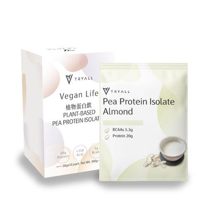 TRYALL Plant Based Pea Protein Powder Isolate (20g of Protein) Travel Sachets (Almond Milk, 10 Packs)