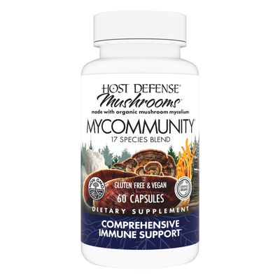 Host Defense MyCommunity Capsules - 17 Species Blend Mushroom Supplement for Immune Support - Herbal Aid with Lion&#39;s Mane, Reishi. Chaga, Cordyceps, Turkey Tail &amp; More - 60 Capsules (30 Servings)*