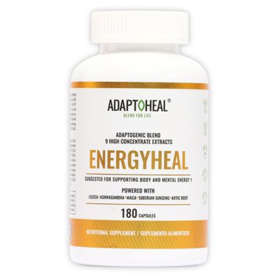 Adaptoheal Energy Supplement Caffeine Free - Adoptogen Blend with Ashwagandha, Rhodiola Rosea, Maca, Leuzea, Gingseng - Increases Energy, Natural Stress Relief, Focus and Vitality (180 Capsules)