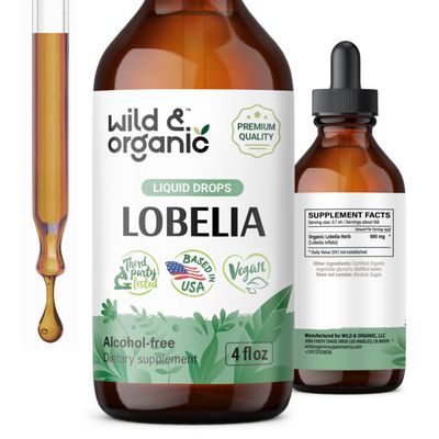 Wild &amp; Organic Lobelia Tincture - Lung Health Supplements w/Lobelia Herb - Lobelia Inflata Drops - Vegan, Alcohol Free - 4 fl oz