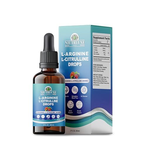 NIUTRLUXE High Potency L-Arginine 1000mg Liquid Drops with L-Citrulline 1000mg, Zinc, and Boron - Optimal Absorption, 60ml