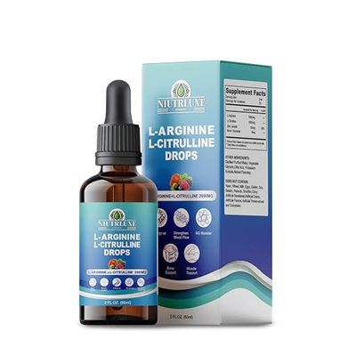 NIUTRLUXE High Potency L-Arginine 1000mg Liquid Drops with L-Citrulline 1000mg, Zinc, and Boron - Optimal Absorption, 60ml