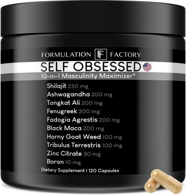 Self Obsessed: 10-in-1 Masculinity Maximizer for Men, Muscle Growth, Energy, Drive, Stamina, Endurance, Strength, Cognition, Recovery, Booster, Enhancer, Shilajit, Tongkat, Fadogia, Maca (2 Months)