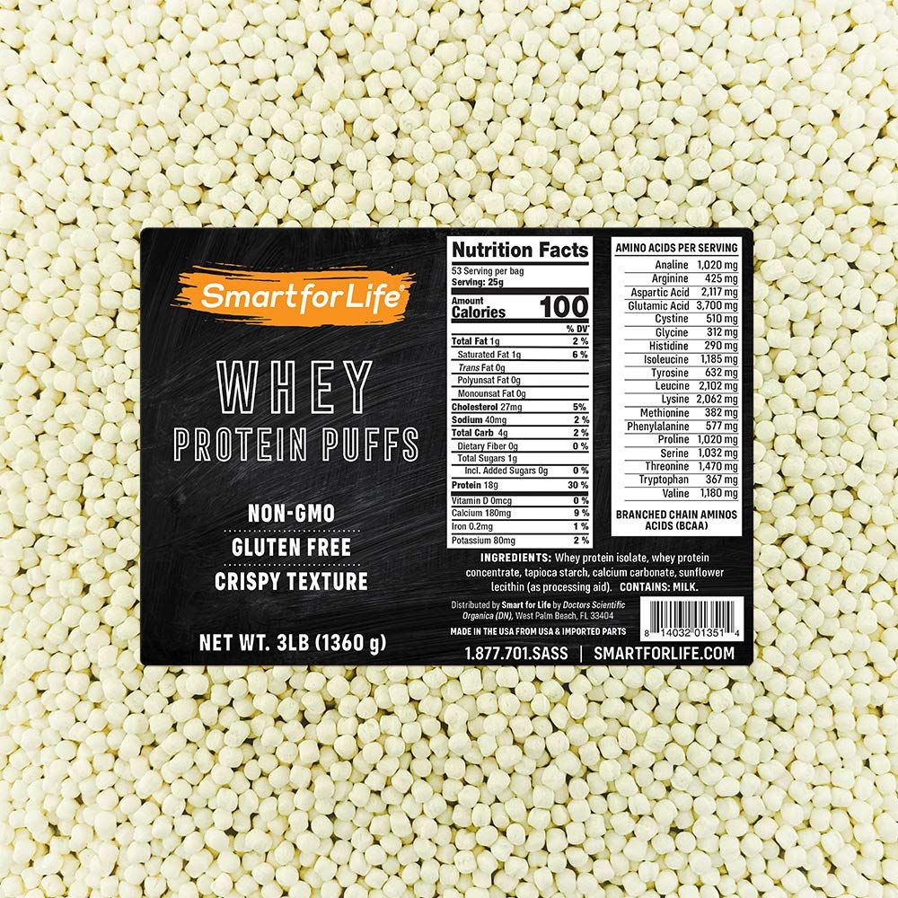 Smart for Life - Whey Protein Puffs - High Protein Zero Sugar Whey Protein Isolate Puffs 3LB - 18 Grams Protein Snacks Bulk - Non-GMO, Gluten-Free - 3 Pound Box - 53 Serving