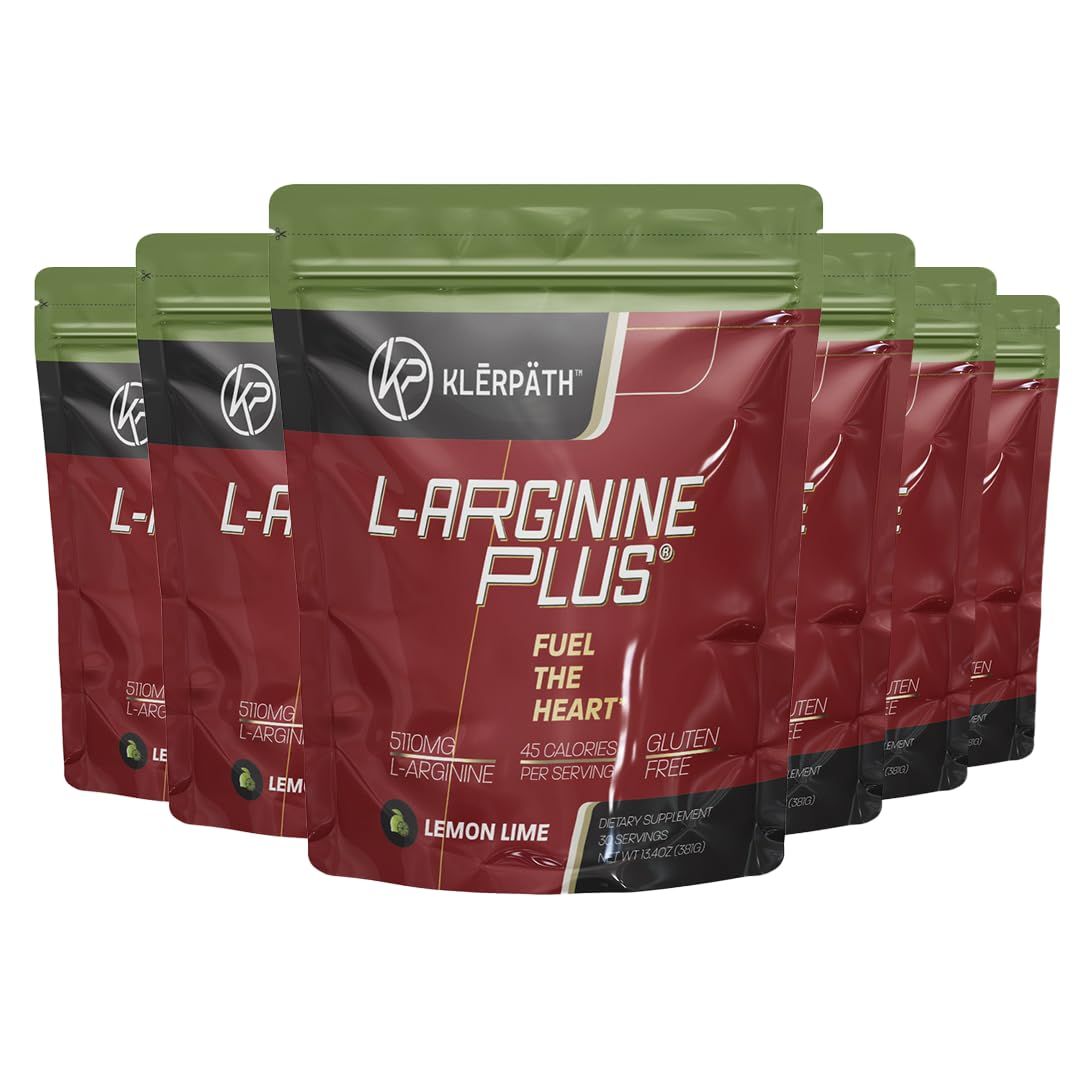 L-Arginine Plus Lemon Lime 6 Pack - Blood Pressure, Cholesterol Formula, Heart Health Supplement, 13.4 OZ (380g)