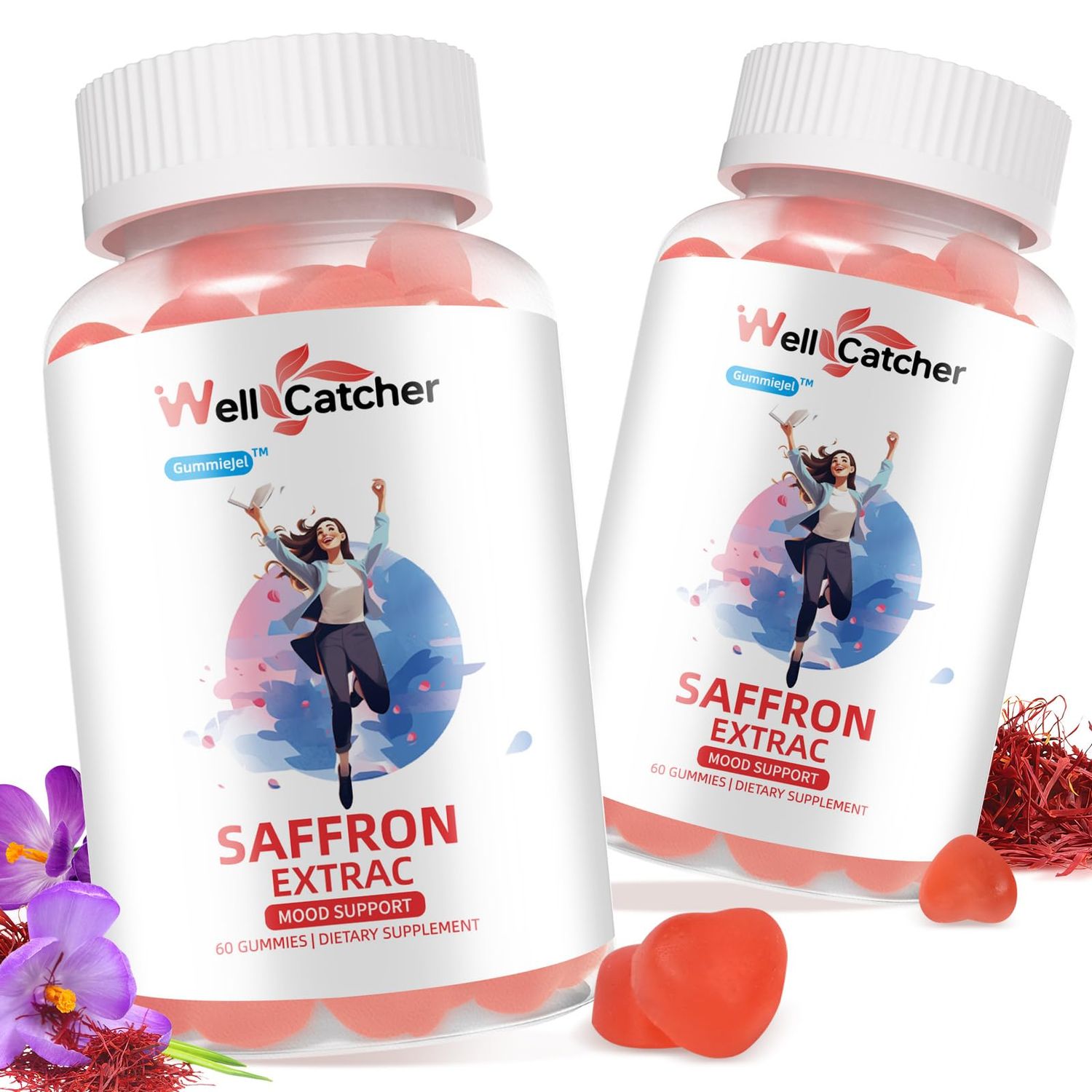 Saffron Gummies for Adults Kids - Organic Saffron Extract Supplement for Men Women Sugar Free for Mood Balance Support Better Sleep Metabolism with Vitamins Non GMO Strawberry Flavored 60 Days Supply