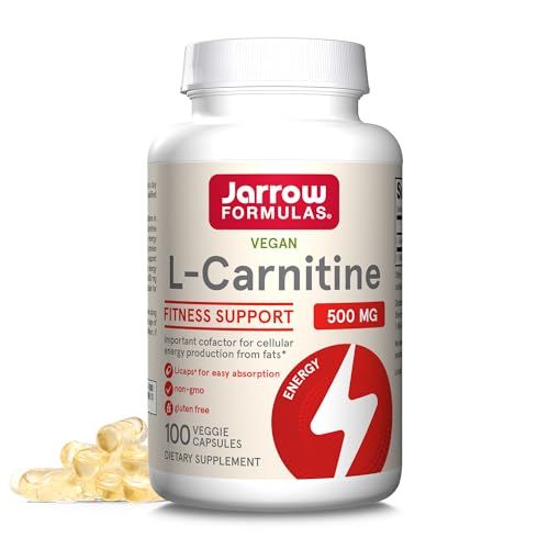 Jarrow Formulas L-Carnitine 500 mg - 100 Veggie Licaps - Important Cofactor for Energy Production (ATP) from Fats - Dietary Supplement - Vegan - Up to 100 Servings
