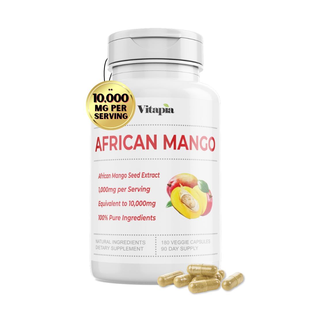 African Mango Capsules 10,000mg for Immune System, Metabolism, and Nutritional Wellness Support - Pure 10:1 Irvingia Gabonensis Extract - 180 Veggie Capsules Non-GMO, Gluten-Free, Vegan-Friendly