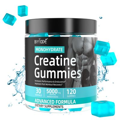 BIYODE Creatine Monohydrate Gummies 5000mg for Men Women Growth Muscle Enhance Workout Recovery Low Calorie 120 Gummies 30 Day Supply