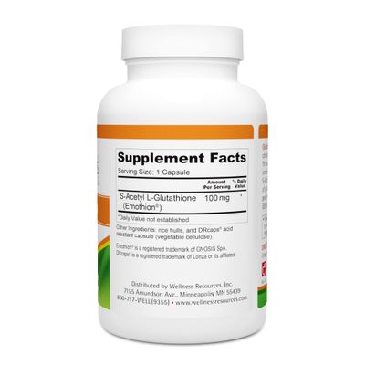 Wellness Resources Glutathione Ultra with Emothion S-Acetyl Glutathione (100mg, 90 Capsules) Highest Absorption Antioxidant for Cells, Liver, Immune Health