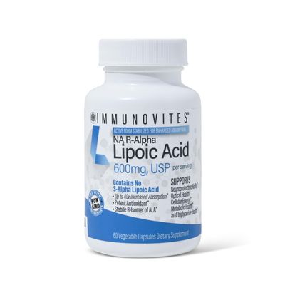 IMMUNOVITES Stabilized R-Alpha Lipoic Acid ((True)) 600mg per Serving [[High Potency &amp; up to 40x Increased Absorption]] (Na R-ALA) (Na R-LA) (Na R-Lipoate) (1 Bottle)