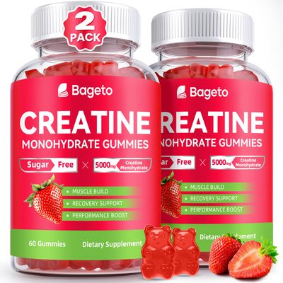 Creatine Monohydrate Gummies 5g for Men Women,Sugar Free Creatine for Muscle Growth, Recovery Faster, Preworkout Gummies with Creatine,Vegan,Gluten-Free,Strawberry,60 Count 2 Pack,120Gummies
