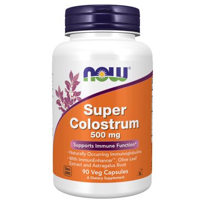 NOW Foods Supplements, Super Colostrum 500 mg, Naturally occurring Immunoglobulins with ImmunEnhancer, Olive Leaf Extract and Astragalus Root, 90 Veg Capsules