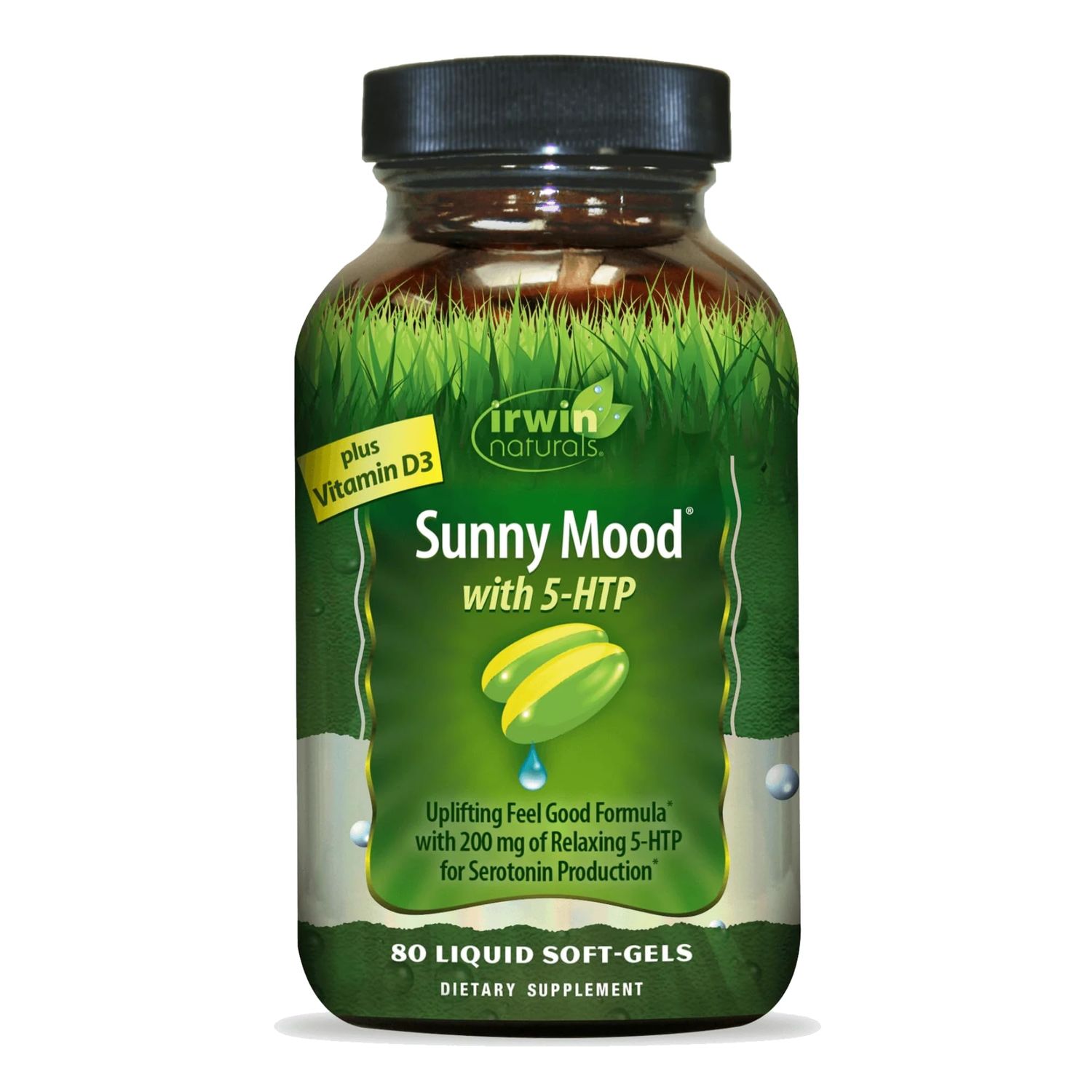 Irwin Naturals Sunny Mood with 5-HTP - 80 Liquid Soft-Gels - Supports Emotional Well-Being &amp; Relaxation - 40 Servings