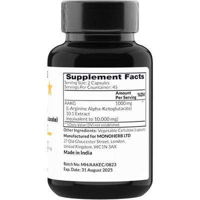 MONOHERB AAKG - L-Arginine Alpha-Ketoglutarate - 1000 mg - 90 Vegetarian Capsules