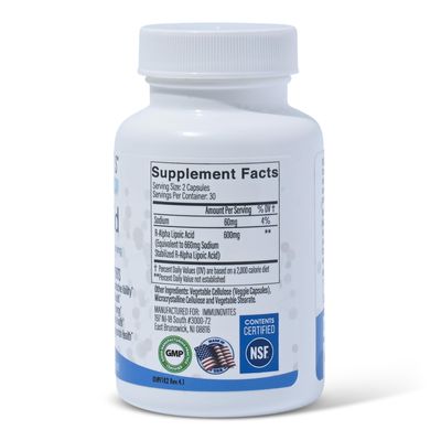 IMMUNOVITES Stabilized R-Alpha Lipoic Acid ((True)) 600mg per Serving [[High Potency &amp; up to 40x Increased Absorption]] (Na R-ALA) (Na R-LA) (Na R-Lipoate) (1 Bottle)
