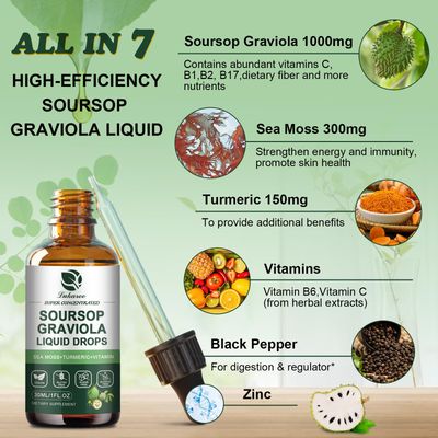 (2 Pack) Soursop Graviola Leaf Extract Liquid Drop Plus Pure Botanical Sea Moss for Cell Support & Regeneration, Immunity, Liver, Zzz & Antioxidant - Soursop Bitters Liquid, 2 Month Supply, 1 Fl Oz