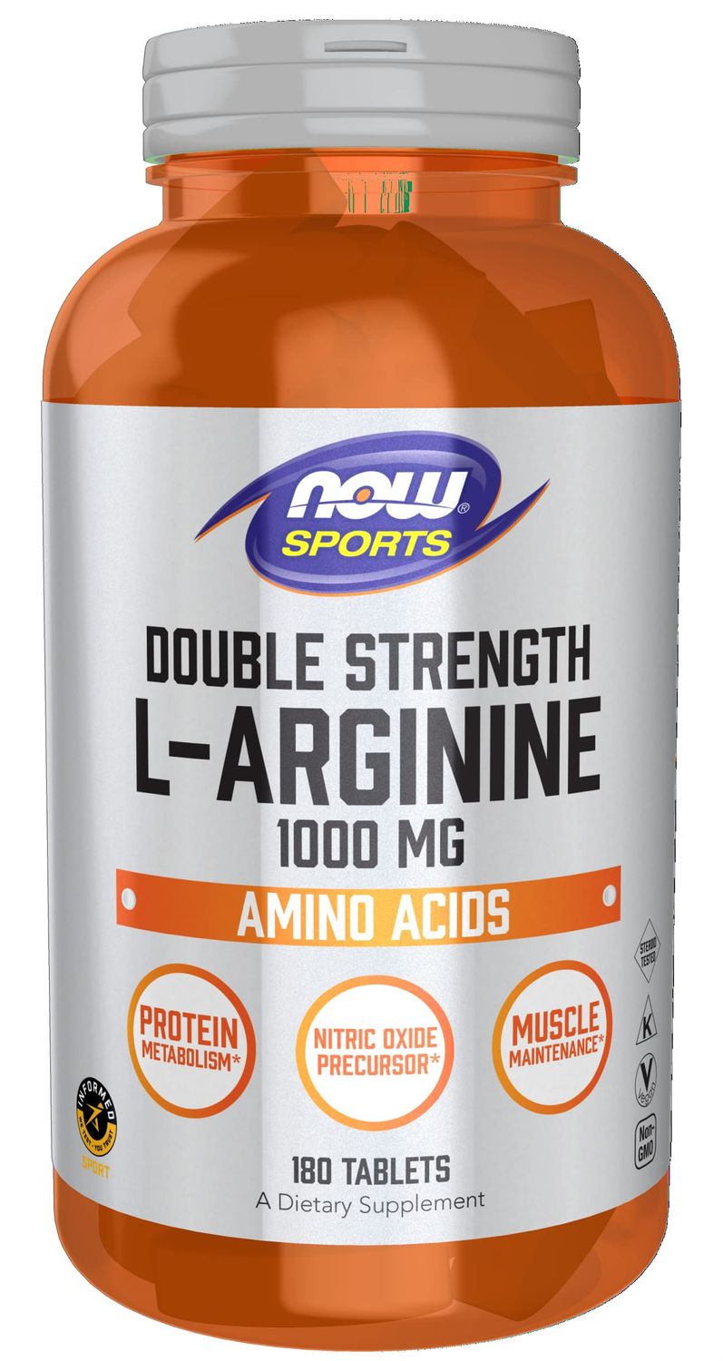 NOW Foods Sports Nutrition, L-Arginine Double Strength 1000mg, Nitric Oxide Precursor, Amino Acids, 180 Tablets