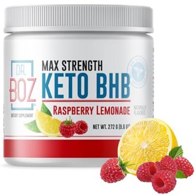 Dr. Boz - Keto BHB Powder - Raspberry Lemonade, 20 Servings - Ketones Drink - Increase Energy &amp; Reduce Cravings - Max Strength Dietary Supplement - Quality Tested - Made in The USA - 9.6oz (272g)