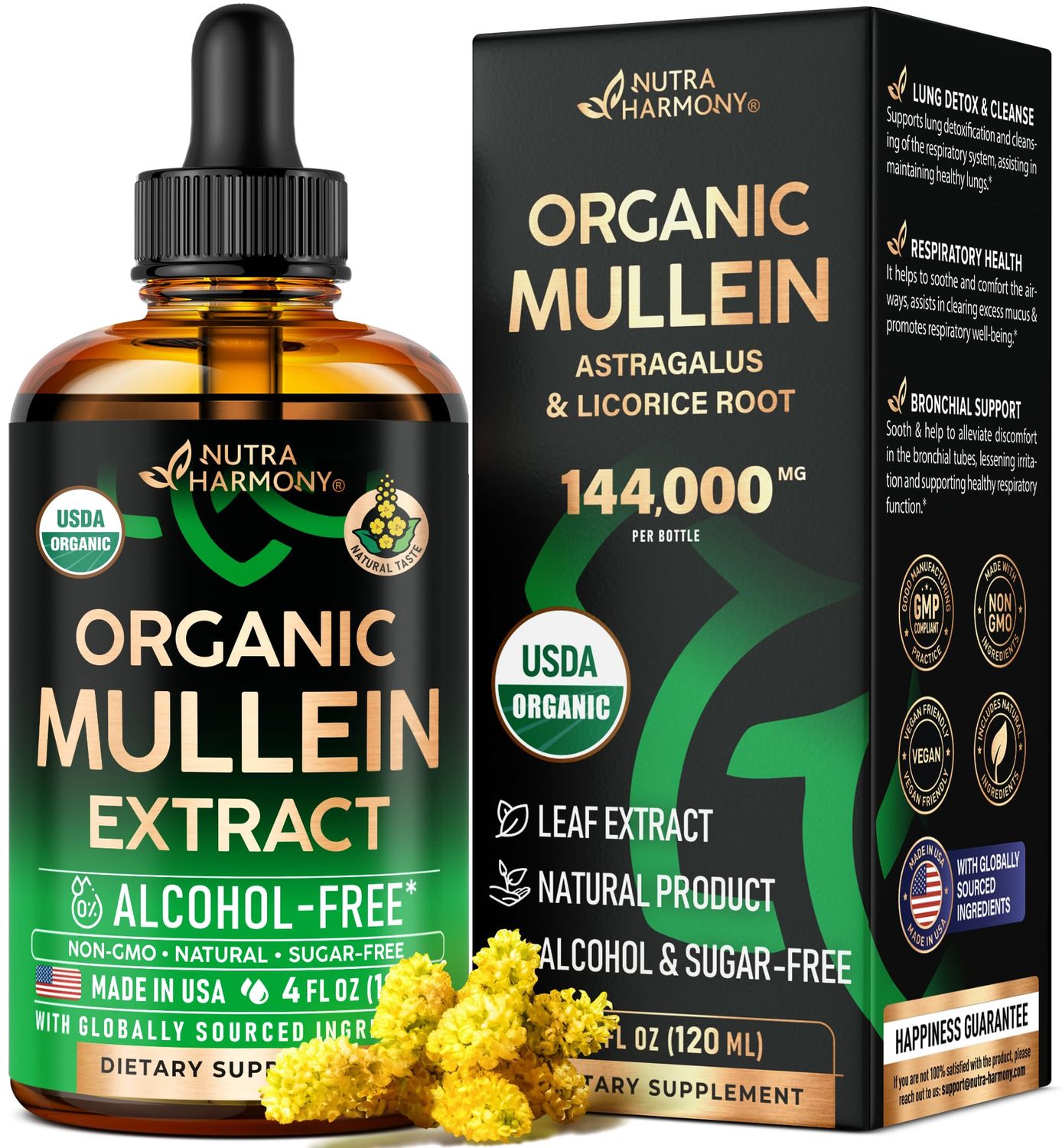 Mullein Drops for Lungs - USDA Organic Liquid - Mullein Leaf Extract Supplement - Made in USA - Lung &amp; Bronchial Cleanse for Smokers - Respiratory Health Support - As Tincture, Tea, Pills - 4 fl oz