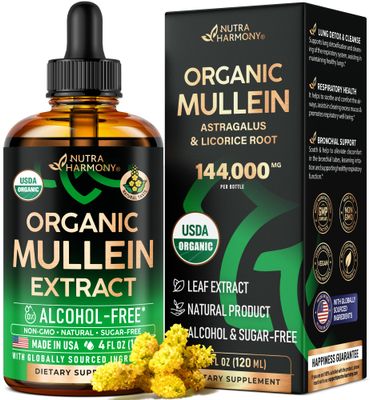 Mullein Drops for Lungs - USDA Organic Liquid - Mullein Leaf Extract Supplement - Made in USA - Lung &amp; Bronchial Cleanse for Smokers - Respiratory Health Support - As Tincture, Tea, Pills - 4 fl oz