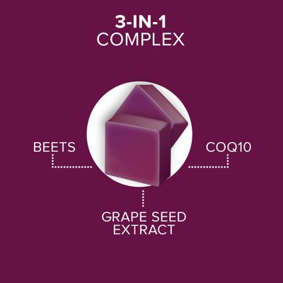 Qunol Beets Chews for Blood Pressure Support, 3 in 1 Beets + CoQ10 + Grape Seed Extract, Supports Healthy Blood Circulation &amp; Heart Healthy Energy, 90 Chews