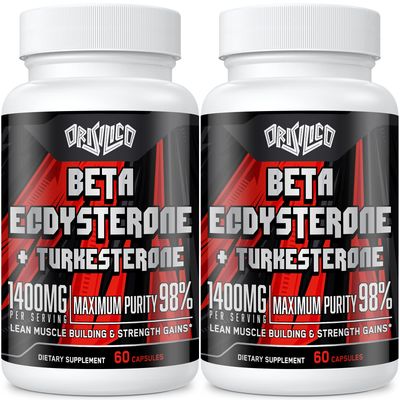 Orisilico 1400mg Beta Ecdysterone and Turkesterone Supplements, Maximized 98% Beta Ecdysterone &amp; 20% Turkesterone Extract for Muscle Mass,Strength, Protein Synthesis, 120 Capsules