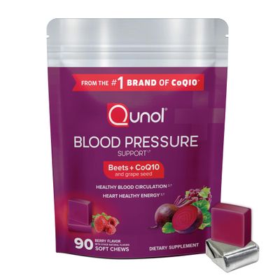 Qunol Beets Chews for Blood Pressure Support, 3 in 1 Beets + CoQ10 + Grape Seed Extract, Supports Healthy Blood Circulation &amp; Heart Healthy Energy, 90 Chews