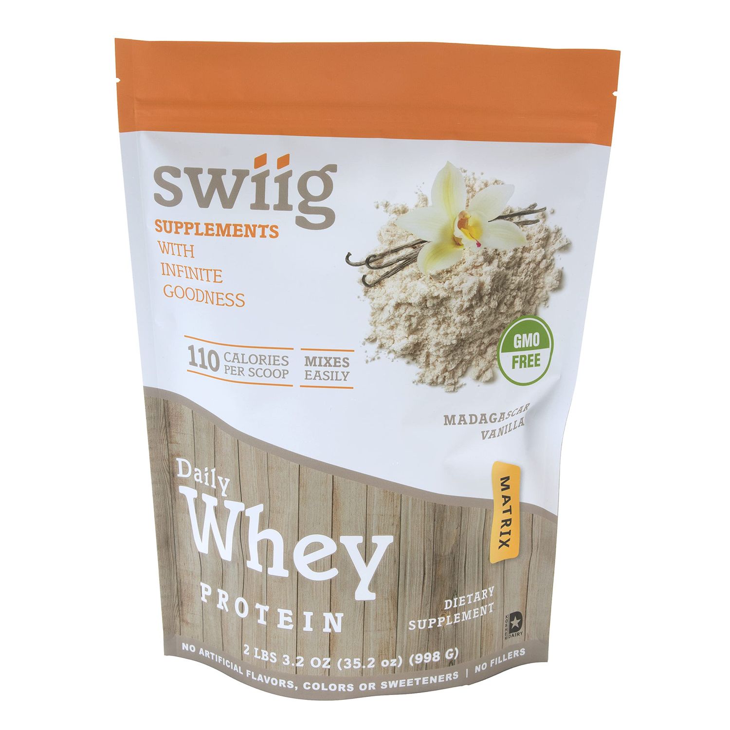 swiig Premium Daily Whey Protein (Vanilla 2.2lb): 20g Protein, Gluten-Free, GMO-Free, No Fillers, No Artificial Flavors - Enhanced with Amino Acids for Muscle Recovery - All Natural Formula
