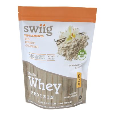 swiig Premium Daily Whey Protein (Vanilla 2.2lb): 20g Protein, Gluten-Free, GMO-Free, No Fillers, No Artificial Flavors - Enhanced with Amino Acids for Muscle Recovery - All Natural Formula